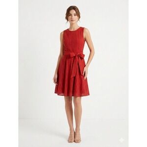 Amour Vert Eyelet Lace Midi Dress Sleeveless Fit & Flare Red Size M